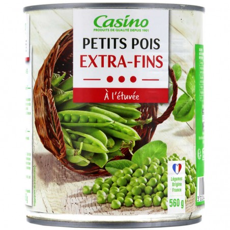 CASINO Petits pois à l'étuvée extra-fins 560g